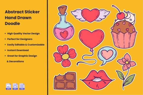 Hand-Drawn Colorful Doodle Stickers Set