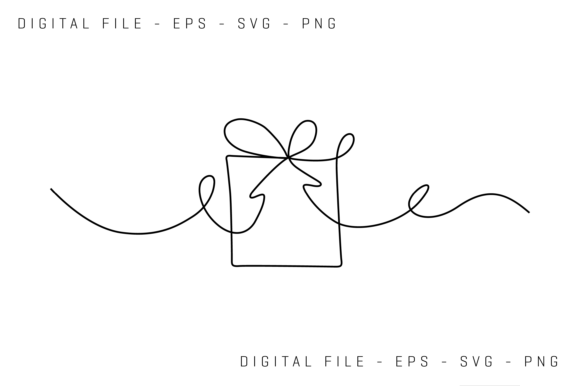 Simple Line Art Drawing of a Gift Box