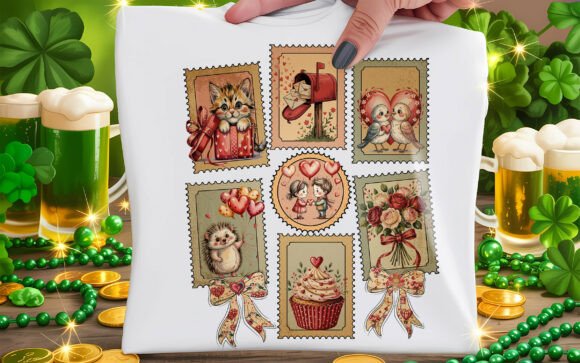 Valentine s Postage Stamp Collage PNG
